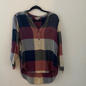 Lucky Brand Multicolor Plaid V-Neck Blouse